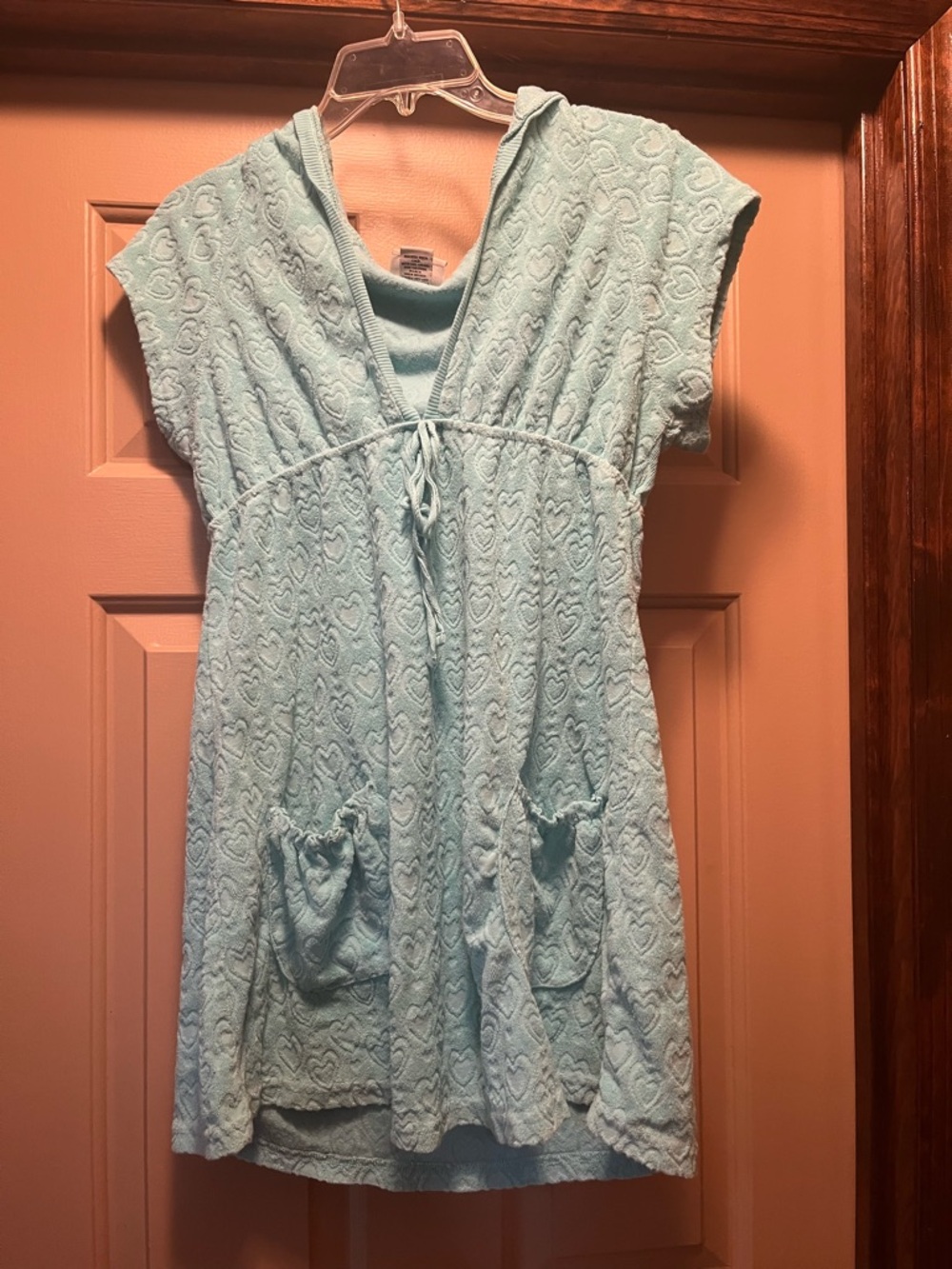 Beach coverup Miken Light Blue Hooded Terry Tunic with Drawstring